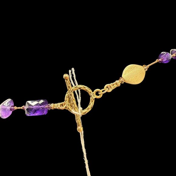 Margo Morrison Amethyst Combo Gold Vermeil Ball Swarovski Sterling 35” Necklace - Picture 7 of 10